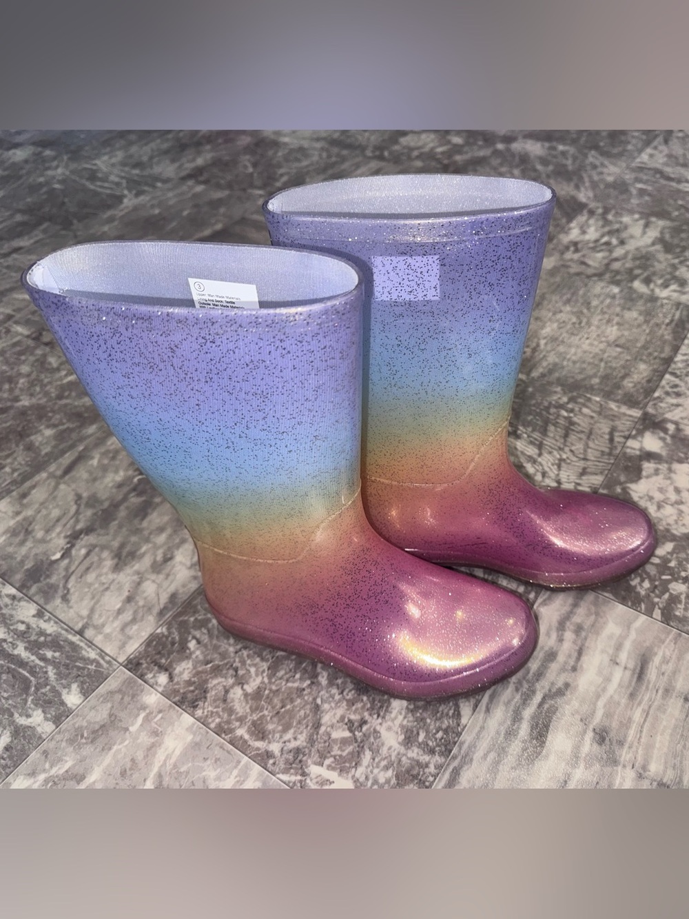 Cat & Jack Girls Rainbow Glitter Rain Boots Size 3 Multicolor Waterproof